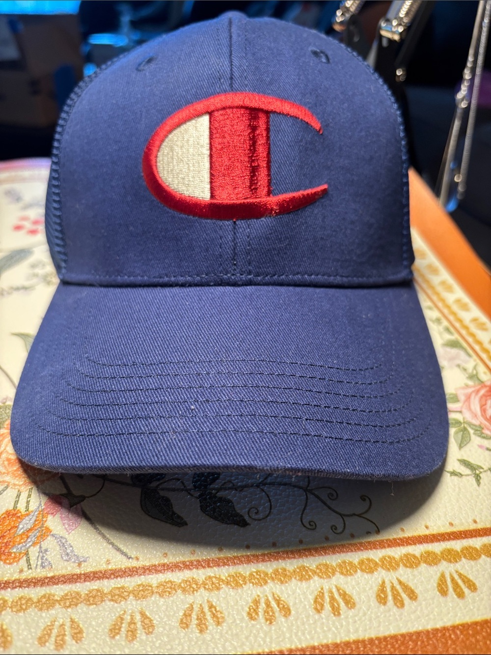 Champion Navy Cap with Red & White Logo